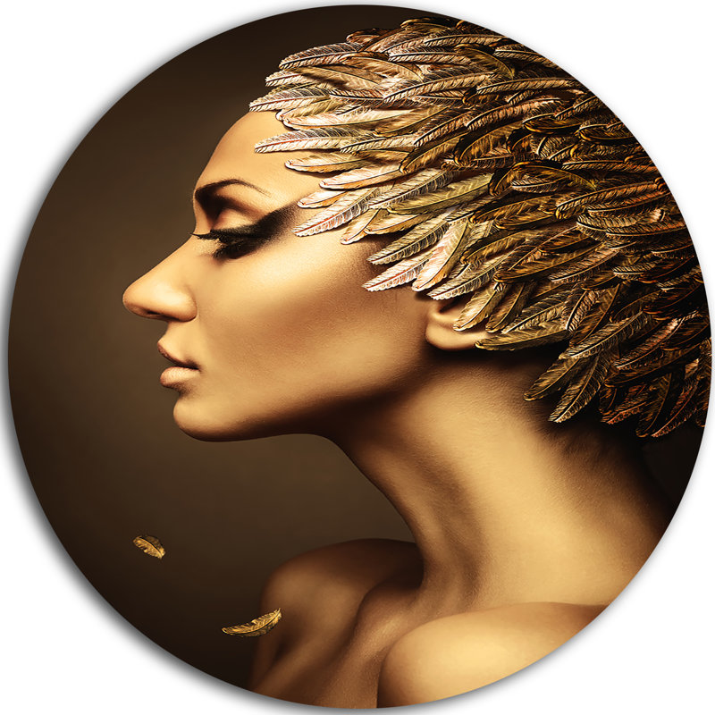 «Woman with Gold Feather Hat», reproduction d'impression, H 23 po x l 23 po x P 1 po, Toile tendue avec châssis