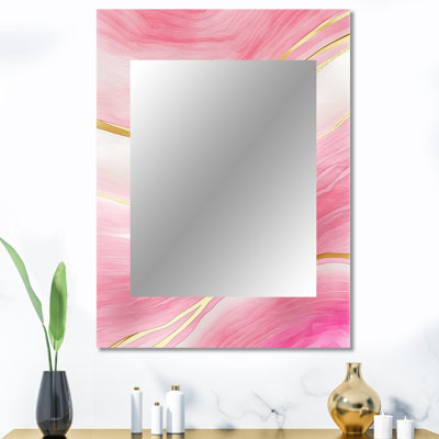 Abstrait Geode Marble Waves Pink II - miroir unique en marbre, grand miroir mural moderne, impression d'art en métal