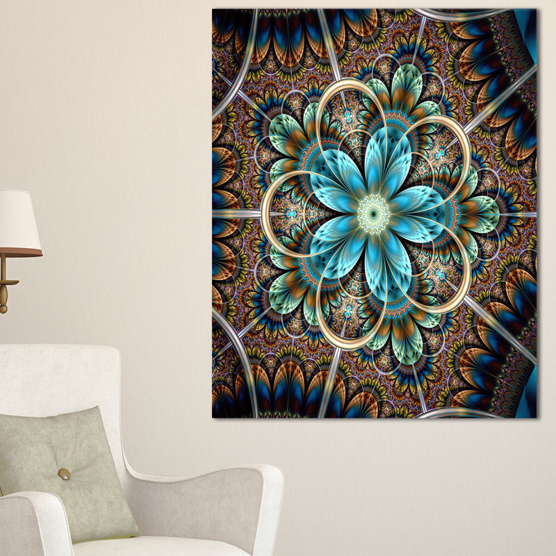 Grand fleur bleu brun fractal, impression sur toile tendue, H 40 po x l 30 po x P 1 po, Toile tendue
