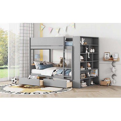 Lit superposé avec 2 tiroirs et armoire à couches multiples