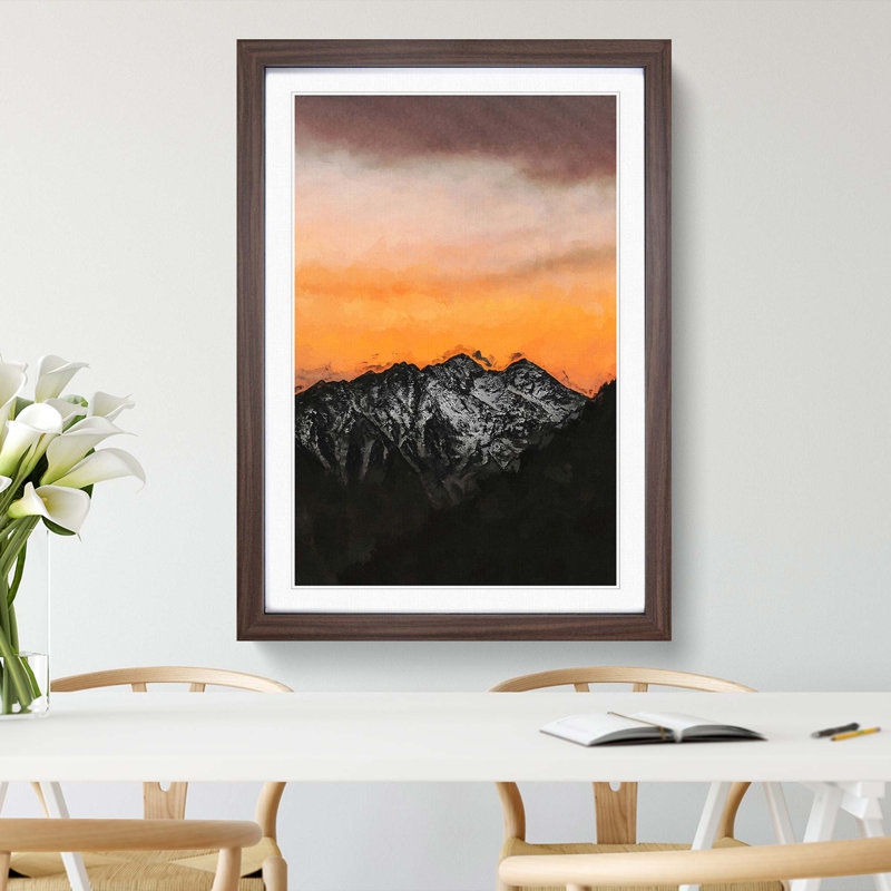 Orange Sky Above Mountains in Italy - Picture Frame Graphic Art Print, 87cm H x 62cm W x 2cm D, Walnut Framed