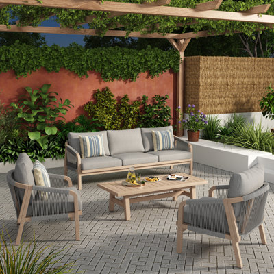 Felsenthal 5-Person Outdoor Acacia Wood Conversation Set With Cushions And Table