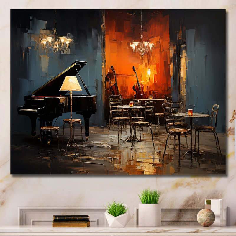 Rétro Sonate de Pinao dans Jazz Café II - musique Jazz Art mural, H 16 po x l 32 po, Toile tendue, Sans cadre