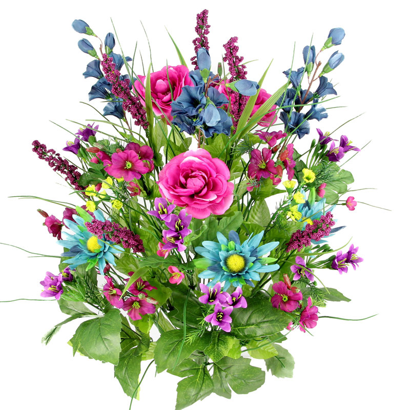 Mixed Assortment Arrangement, Turquoise / Lilac / Celery, 32" H x 18" W x 12" D