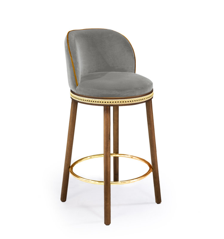 Tabouret de bar et de comptoir Alma, Brouillard, Laiton poli, Tabouret de comptoir (siège d'une hauteur de 27 p