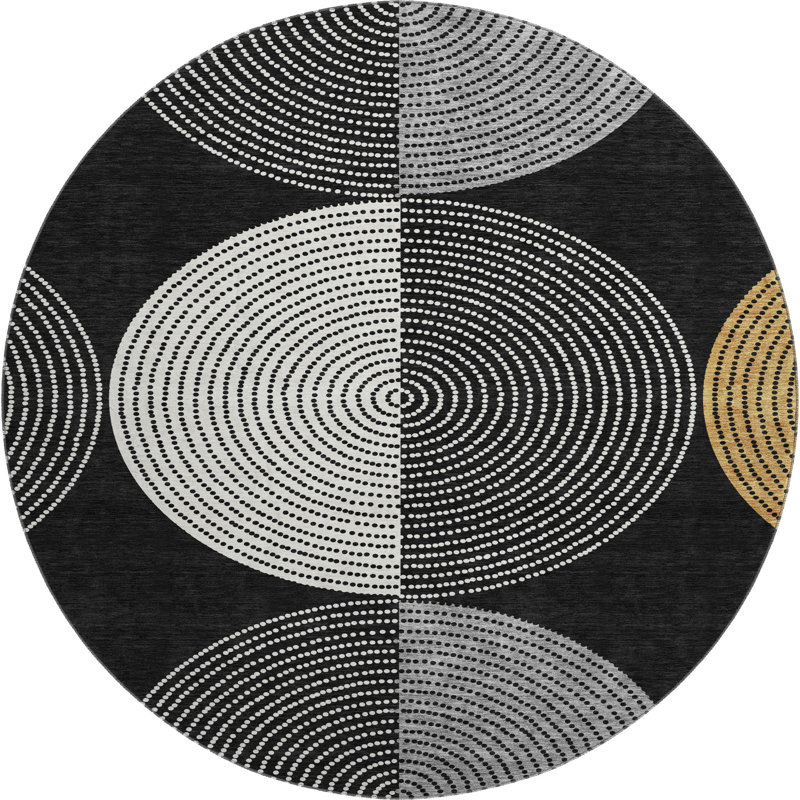 Premium Machine Washable Mayfield AMF2281 Geometric Rug, 8' Round, Black