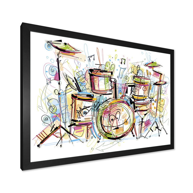 «Music Drum Set Abstract Design», reproduction sur toile flottante, Cadre noir, H 8 po x l 12 po x P 1 po