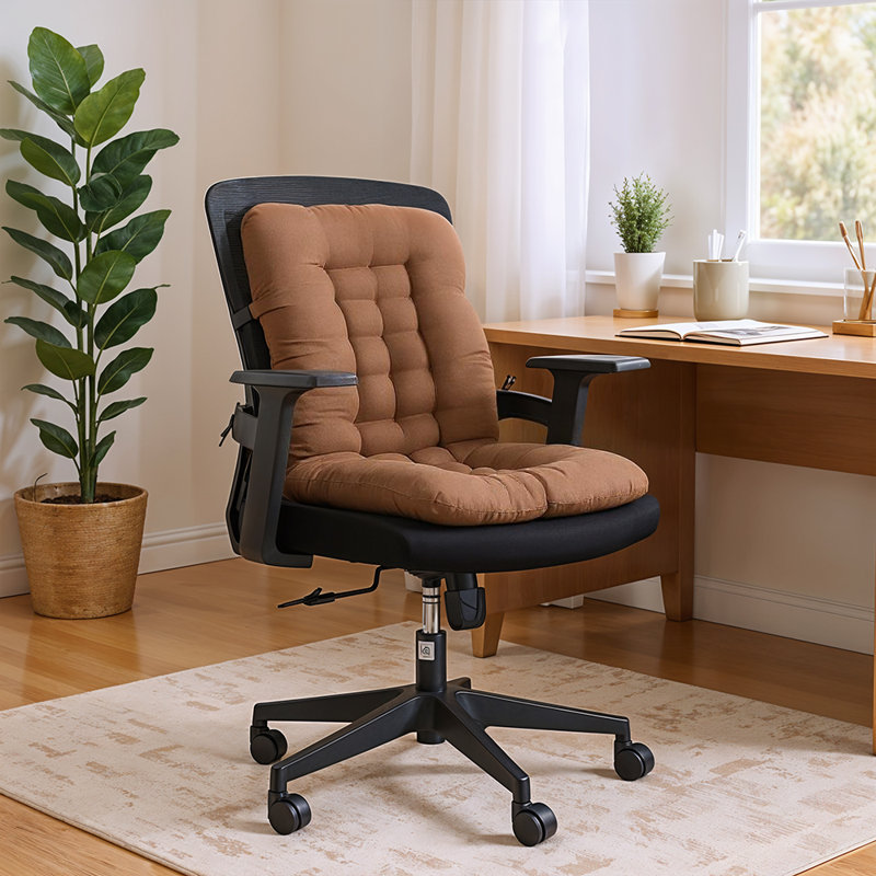 Chair Cushion with Elastic and Tie Straps, Dark Brown