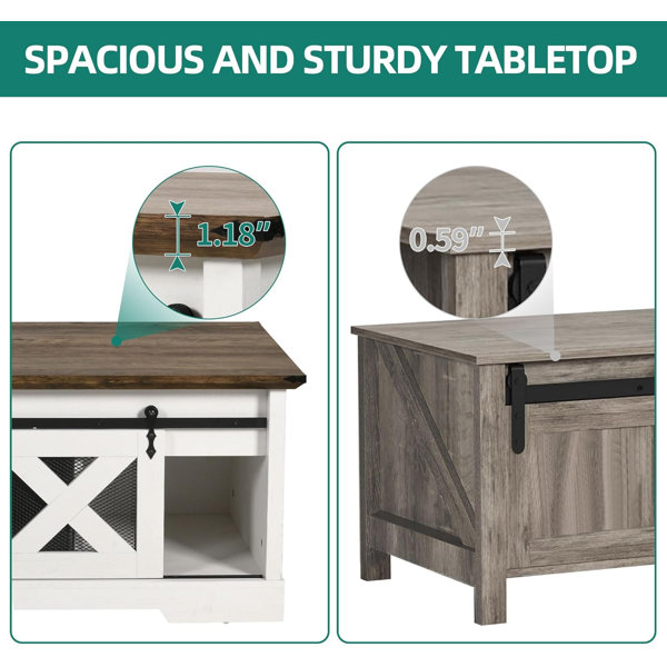 SinCiDo 48" Lift Top Coffee Table With Sliding Groove Barn
