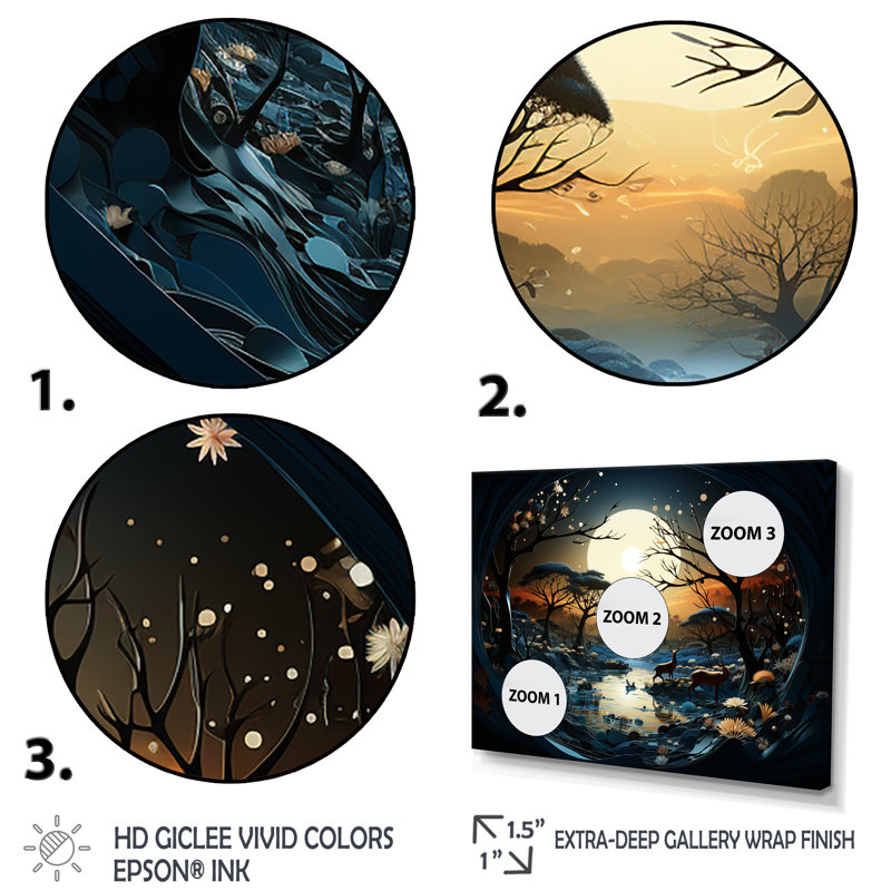 «Dreamy Moonlit Jungle I», art mural abstrait, H 16 po x l 32 po x P 1 po, Cadre flottant noir