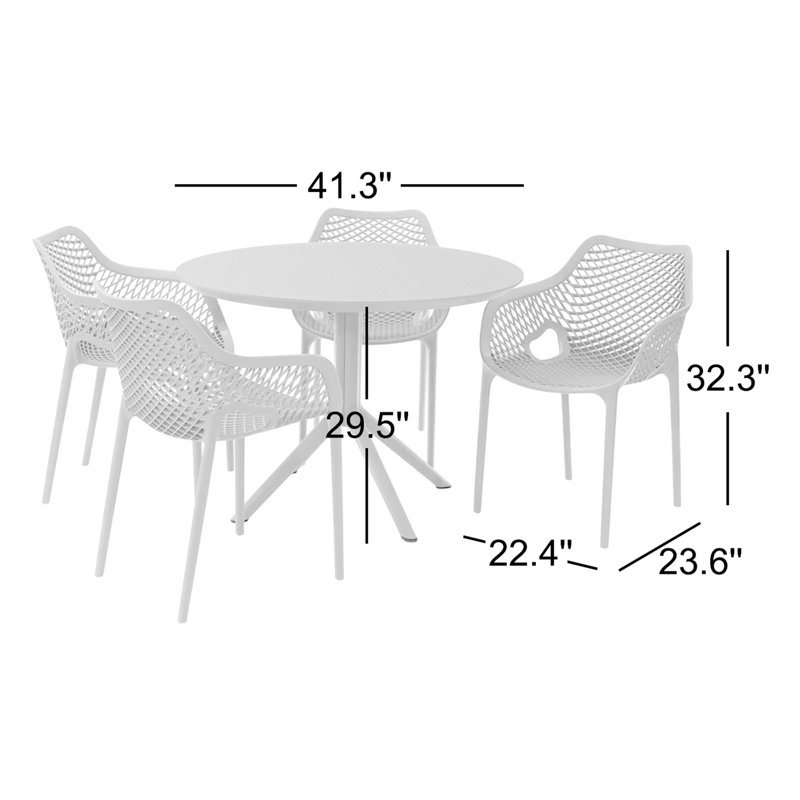 Ensemble de salle à manger pour 5 personnes Farrah, Blanc
