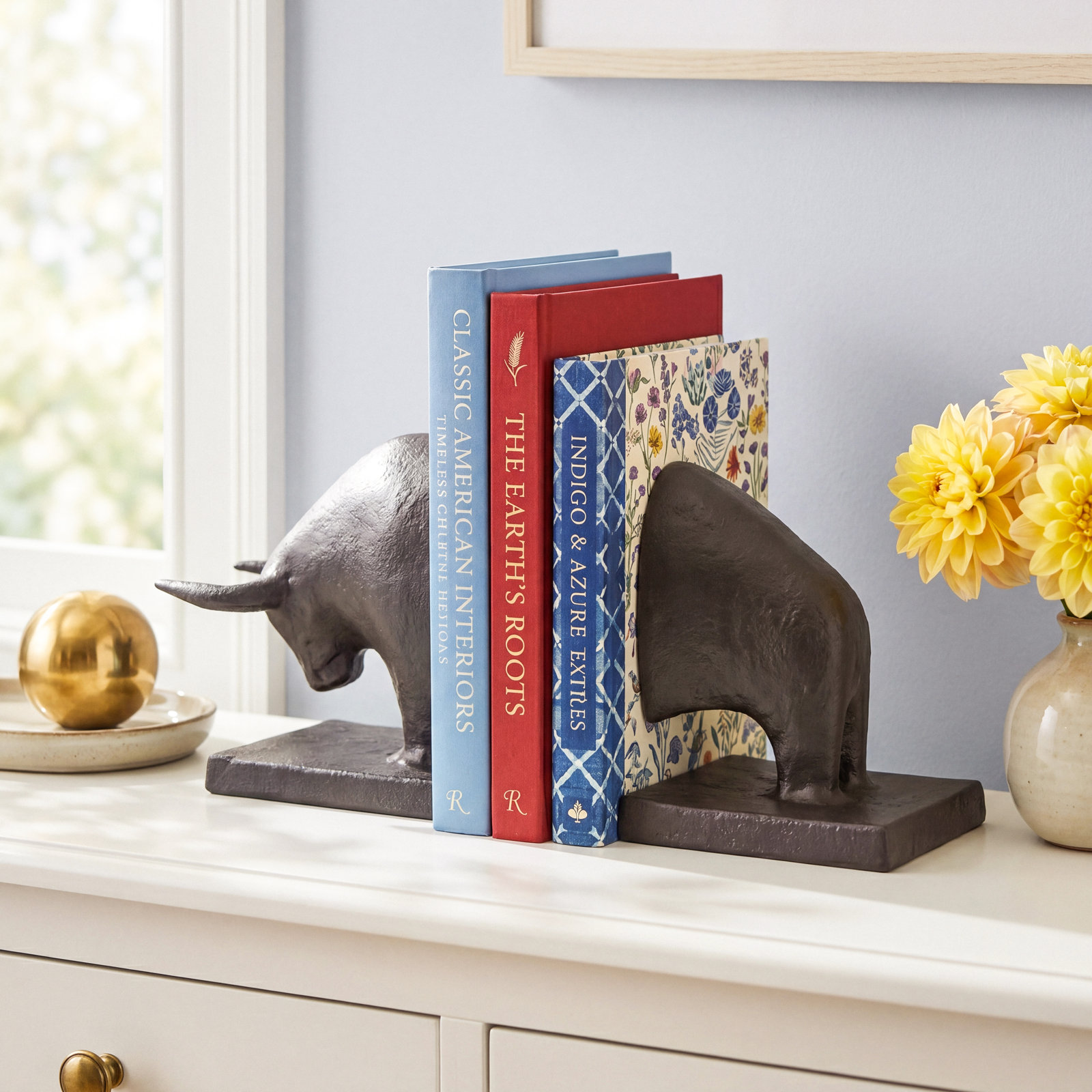 Oakfield (set Of 2) 10l X 5w Black Cast Aluminum Raging Bull Bookends