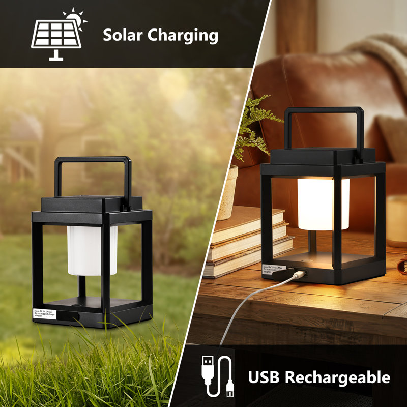 2-Pack Solar Usb 2-in-1 Portable Outdoor Light, LED Rechargeable 3000k Warm White, Ip44 Waterproof And Touch Control, Black