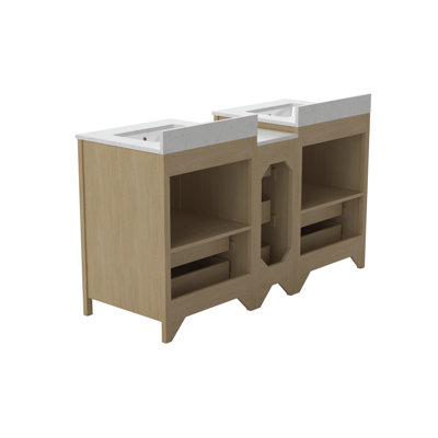60"W×22"D×34"H Double Sinks Bathroom Vanity Cabinet,Freestangding Storage Vanity Cabinet With White Countertop