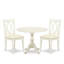 Linen White Rubber Wood Round Kitchen Table Set with Drop Leaves and 2 Linen Fabric Double X-Back Chairs