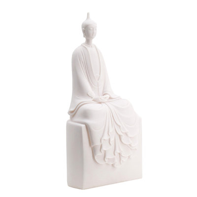 Sitting Sculpture, Peaceful Meditation Gesture, White Resin 19 Inch