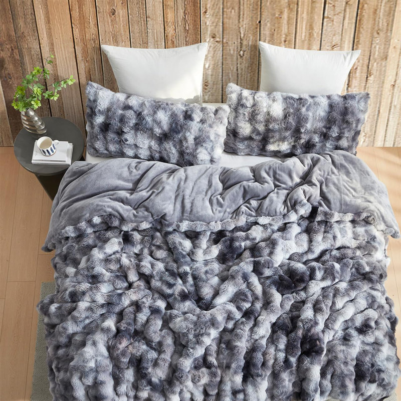 Ensemble d'édredon en polyester, Édredon pour très grand lit + 2 très grandes ta, Gris / noir
