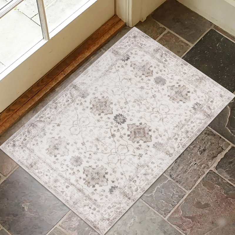 Nainika Bev Distressed Machine Washable Area Rug, Rectangle 2' x 3', Beige