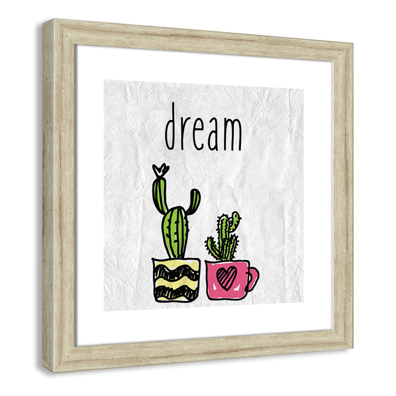 «Cacti A», art encadré, H 16 po x l 16 po x P 0,6 po, Beige Flat Framed