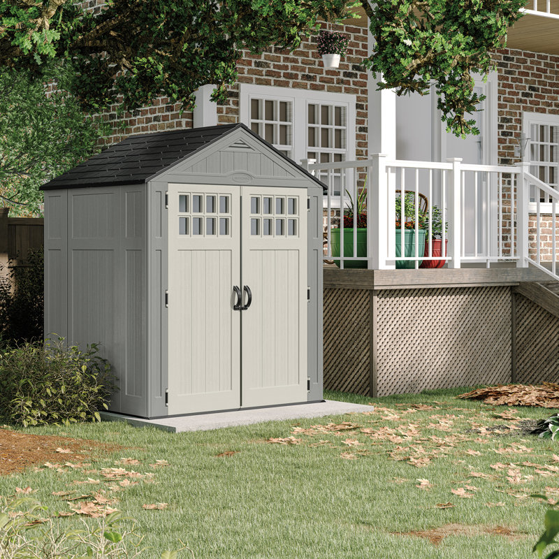 Suncast 75 in. W x 65  in. D Resin Storage Shed with Reinforced Floor and Lockable Doors, Made in the USA