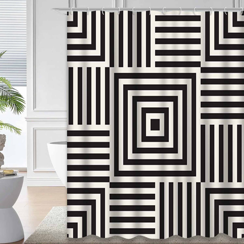 Rideau de douche géométrique à motif abstrait noir et blanc avec 12 crochets, L 72 po x l 78 po