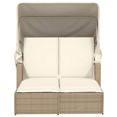 Vidaxl Double Sun Lounger With Canopy And Cushions Poly Rattan