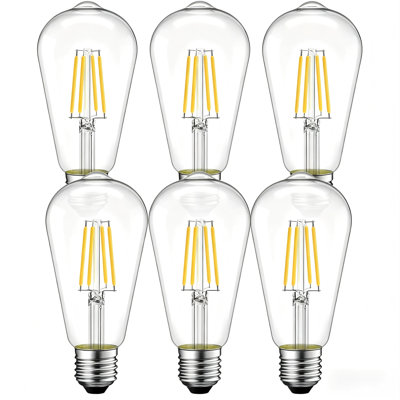 St64 Vintage Led Edison Bulb E26, Not-dimmable Clear Glass Filament Bulb,7w ，2700k Warm White, Cri80, 25000h, 6-pack