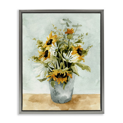 Sunflower Blossom Watercolor Détail - peinture sur toile à cadre flottant