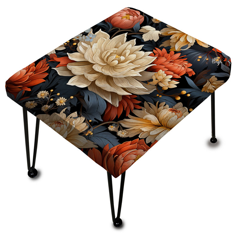 Modern Fusion Grey And Color Floral Pattern - Floral Rectangle Ottoman