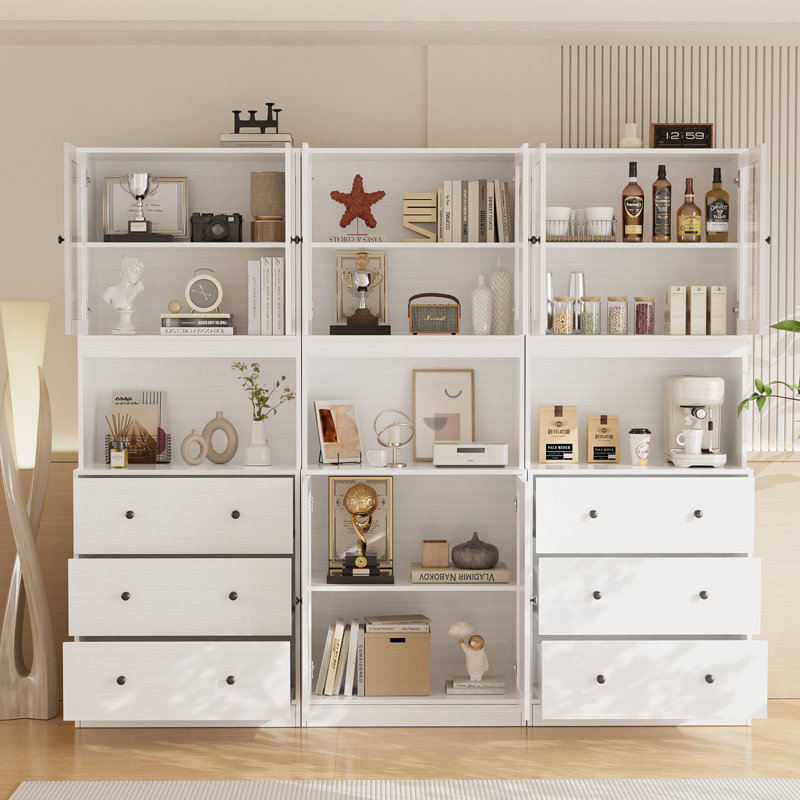 94.5"W X 71"H X 17.7"D Kitchen Pantry Storage Cabinet With Glass Doors, White