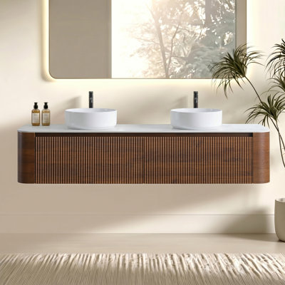 Meuble-lavabo de salle de bain avec lavabo, armoire murale en chêne miel avec porte-serviettes gratuit, conception de deux lavabos en céramique