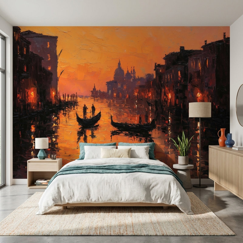 Décoration murale amovible Sunset Gondolas, Textured Non-Pasted, 140"x108"