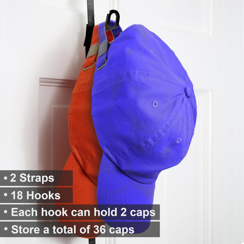 Porte-chapeaux et organisateur de porte au-dessus de la porte, porte-casquettes de baseball, porte-chapeaux pour porte, 2 sangles, noir
