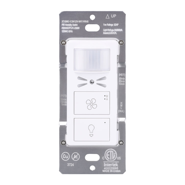Fan Light Switch With Humidity Sensor + Pir Motion Sensor, Humidity Monitoring & Light Control For Bathrooms, Basements