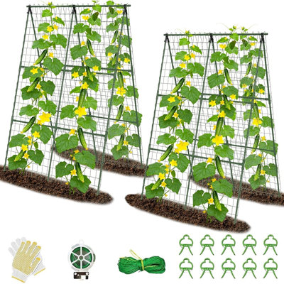 Paquet de 2 treillis de jardin en forme de concombre pour plantes grimpantes, support de légumes 32 x 48 po pour lits surélevés, treillis d'extérieur pour courges, pois, courgettes, raisins, fleurs et tomates