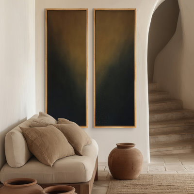 Abstrait dégradé foncé pour entrée - ensemble de 2 reproductions d'art encadrées sur toile 60 po x 20 po x 2 pièces