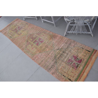 Handcrafted Vintage Turkish Runner Rug with Elegant Bohemian Tribal Design for Hallways