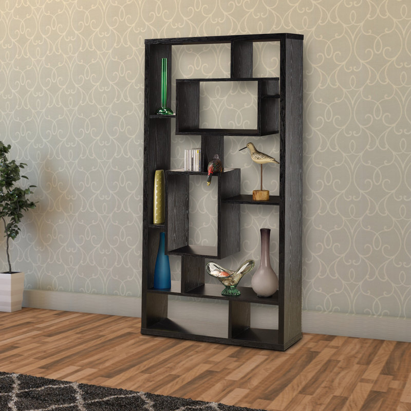 Ivor Geometric Bookcase, (10 Shelves) 67"H x 31.5"W x 11.75"D, Black