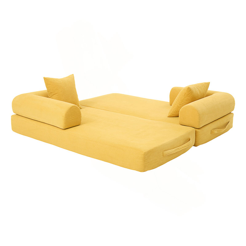 Canapé pliable et compressible, Velours côtelé jaune moutarde