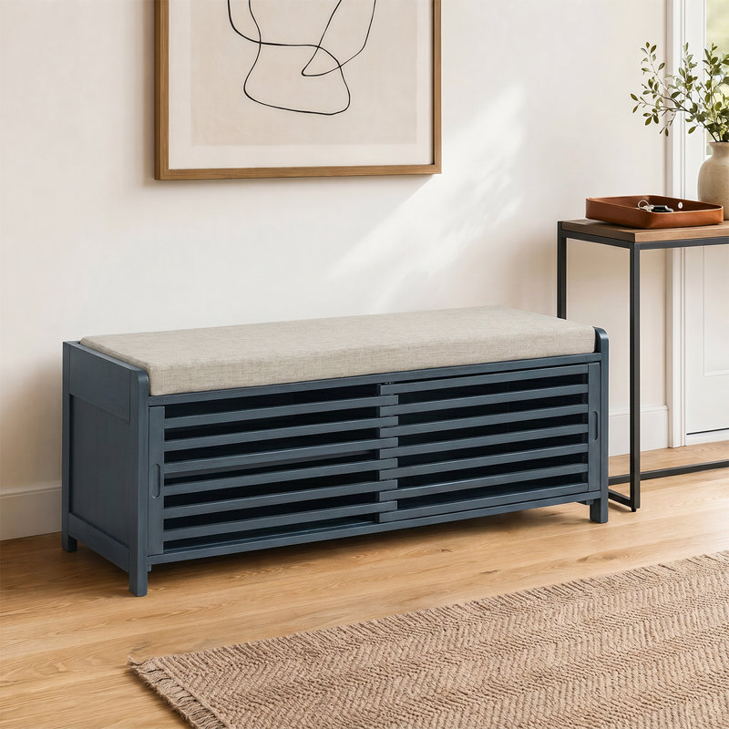 Banc de rangement rustique avec coussin pour porte d'entrée pour chaussures et accessoires, Marine
