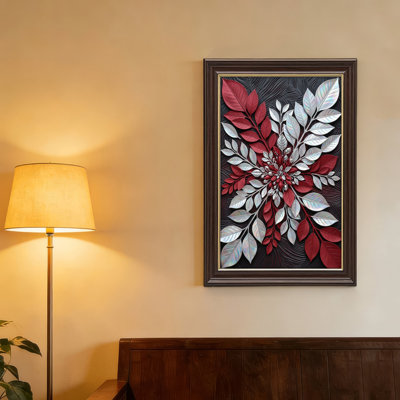 Art mural antique sur toile encadré doré pour le salon, la chambre à coucher, le bureau ou le vestibule - décoration murale décorative avec argent rouge