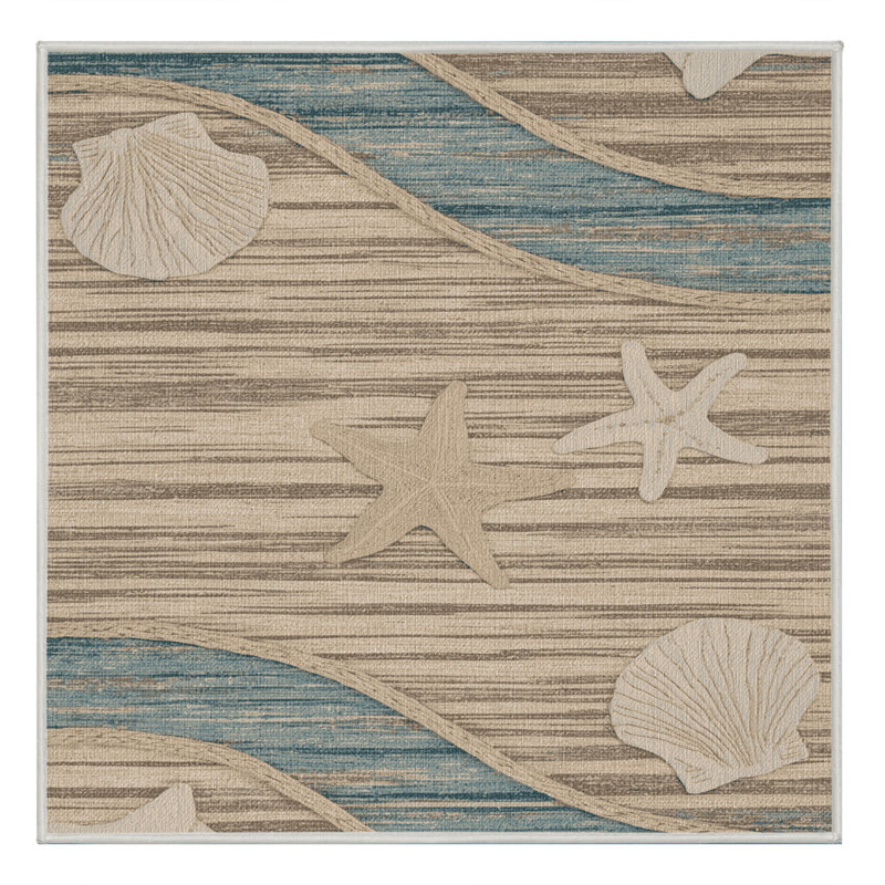 Washable Beach Minimalist Plus Coastal Area Rug, Square 7'