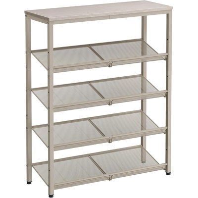 Range-chaussures à 5 niveaux avec tablettes réglables en maille et plateau spacieux, solution de rangement industrielle autoportante