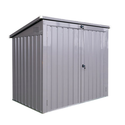 Galvanized Steel Metal Outdoor Bin Shed - 2 Trash Cans, Easy Assembly, Gray For Lawn Garbage Can Capacity, Lockable, Backyard Storage