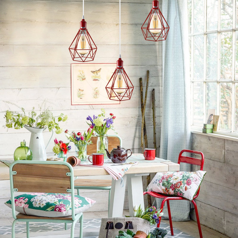 Allaynah 3 - Light Silver Kitchen Island Pendant, Red