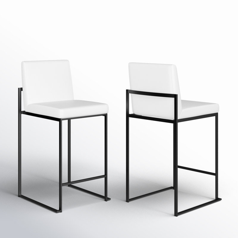 Tabouret de bar et de comptoir à dossier haut Ernestine, Tabouret de comptoir (siège d'une hauteur de 26 p, Simili cuir blanc