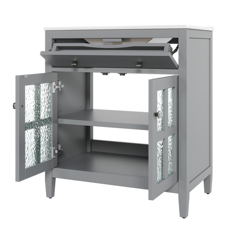 Meuble-lavabo de salle de bain avec lavabo en céramique, Gris