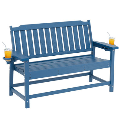 Banc de jardin en PEHD pour 2 personnes, causeuse de patio avec porte-gobelets