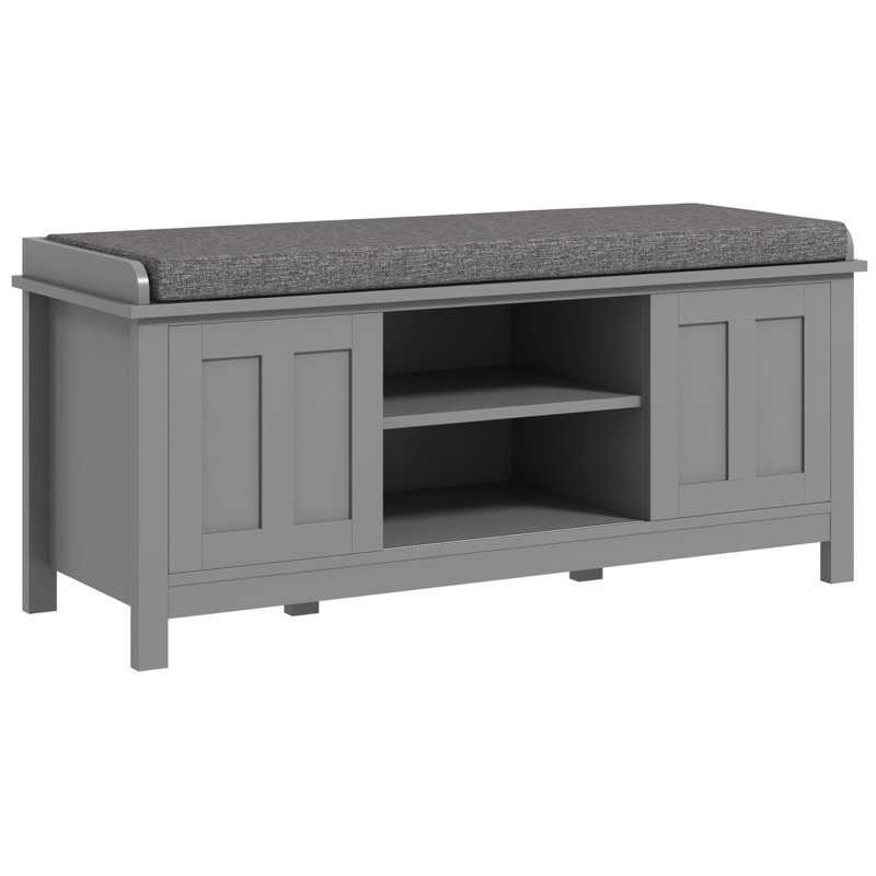 Shoe Rack Bench For Entryway With Cushion, Sliding Doors 10 Pairs