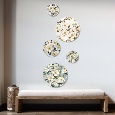 Gleaves - Floral Floral Round Wall Art Set Of 5